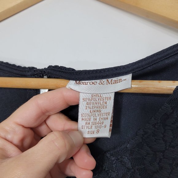 Monroe & Main Women's Black Floral Lace 3/4 Sleeve Zipper Back Knee Length Dress - Picture 7 of 11